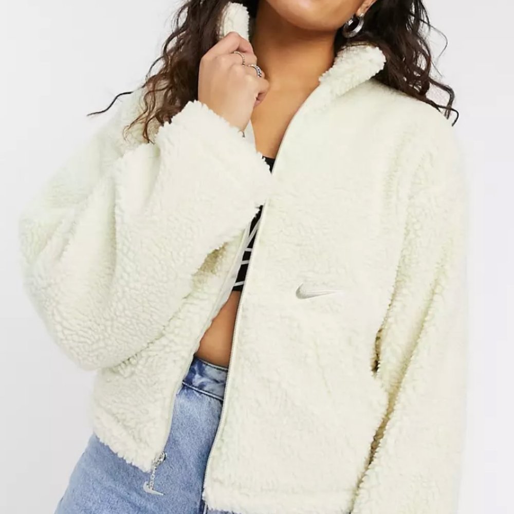 Nike cropped borg fleece jacket in cream